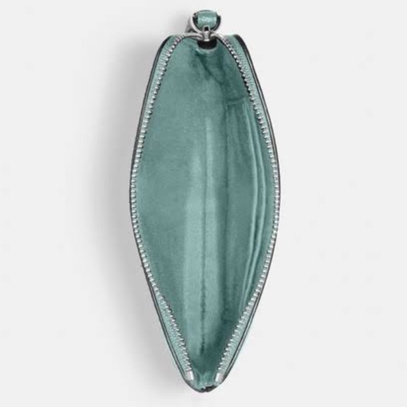 Coach Corner Zip Small Leather Wristlet Light Teal Color - Picture 2 of 5